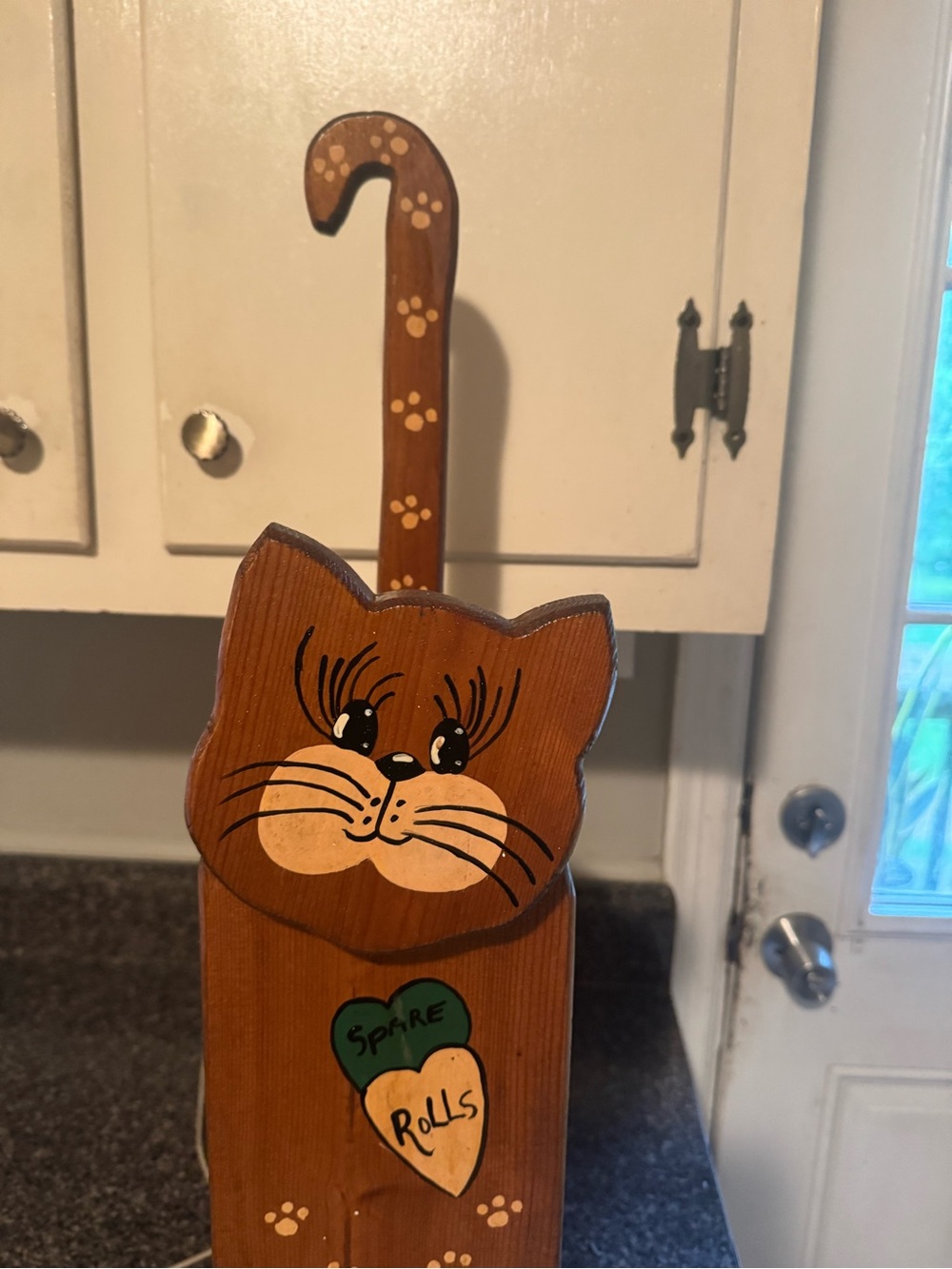 VTG Hand-Painted Wooden Cat Toilet Paper Holder - Super Cute - Picture 3 of 13